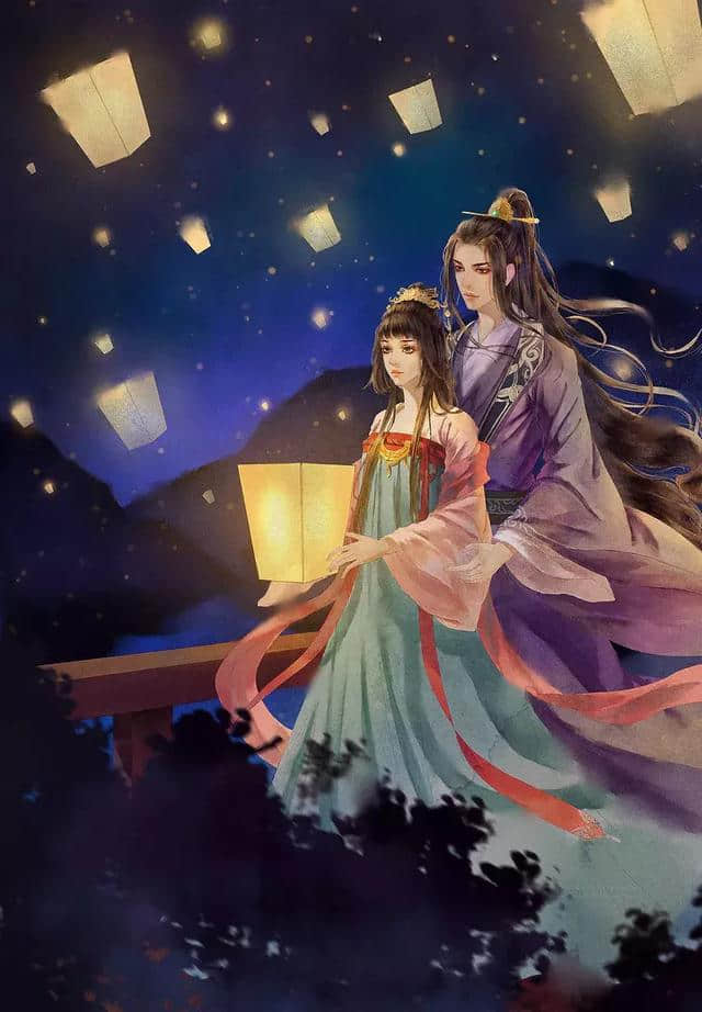 七夕古风情侣插画 | 天阶夜色凉如水，坐看牵牛织女星