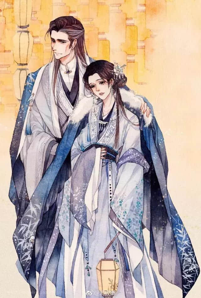 七夕古风情侣插画 | 天阶夜色凉如水，坐看牵牛织女星