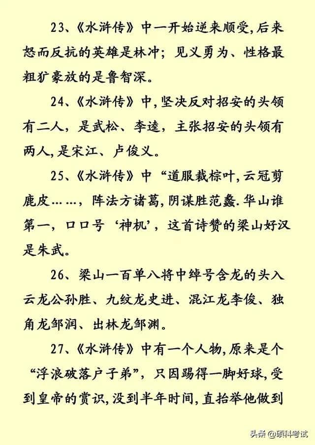 中国四大名著积累知识点汇总，升学考试必考知识点，收藏好！