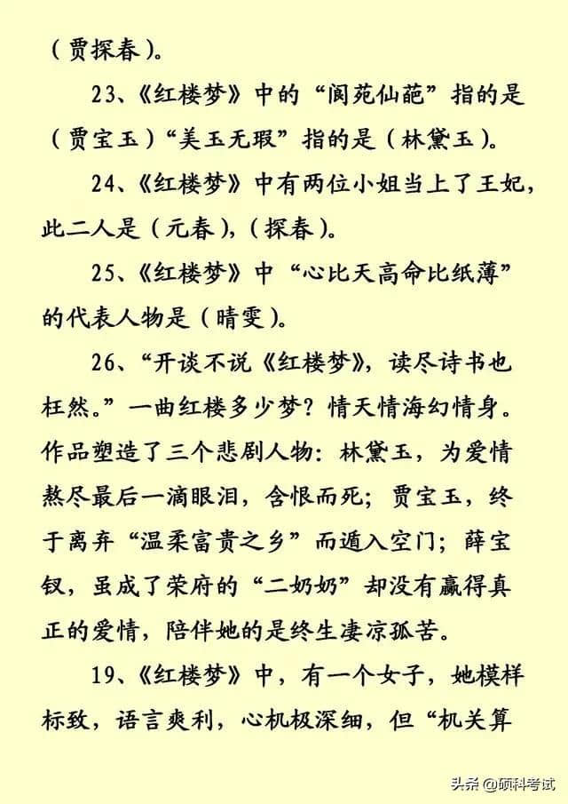 中国四大名著积累知识点汇总，升学考试必考知识点，收藏好！