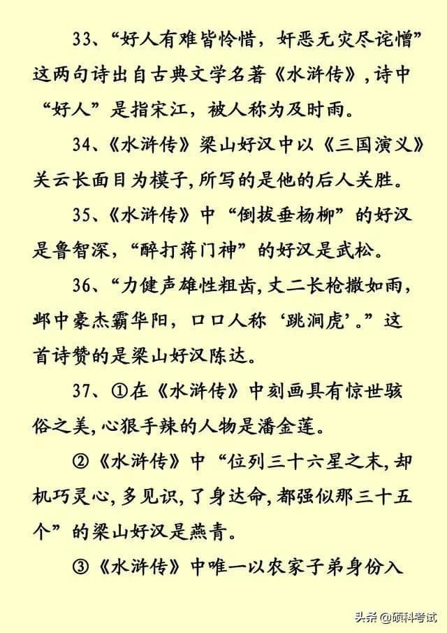 中国四大名著积累知识点汇总，升学考试必考知识点，收藏好！