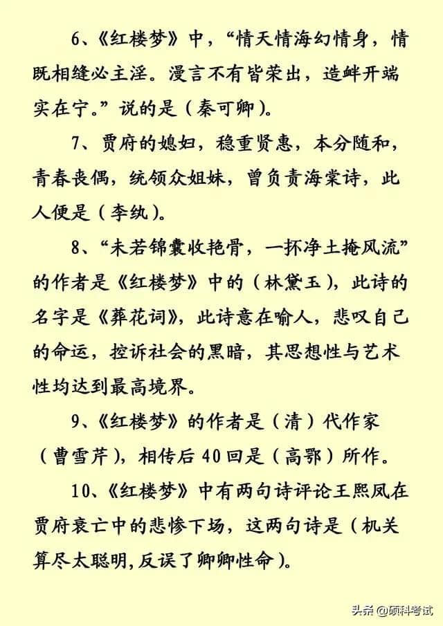 中国文学史，四大名著积累知识点汇总，实用干货，收藏好！