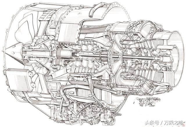 高清民航客机发动机剖面构造图，看着很容易造嘛