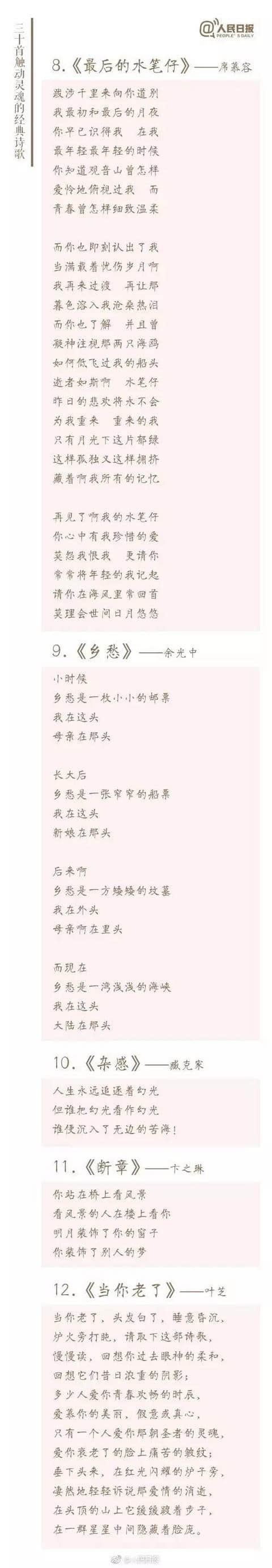 人民日报推荐30首触动灵魂的诗，古今中外都有，还是这首唐诗排第一