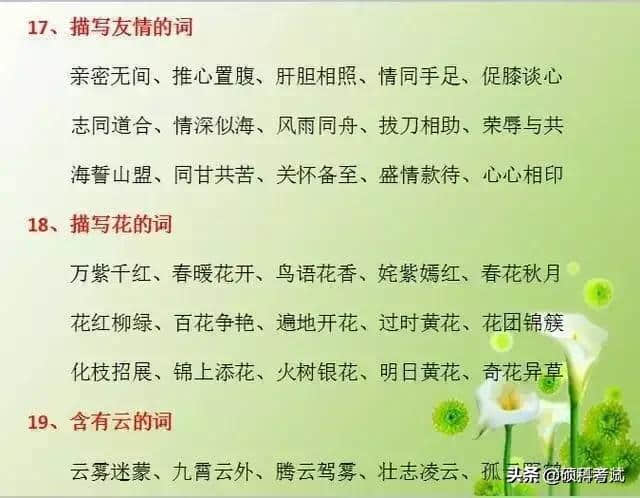 小学语文作文描写景色、人物、动物、事情的29种词汇分类，收藏