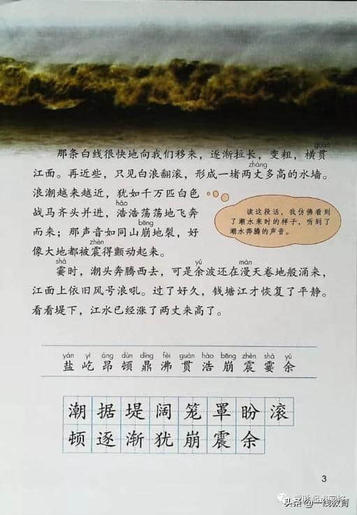 四年级新版教材第一课《观潮》打卡学习，坚持每天和老师一起学习