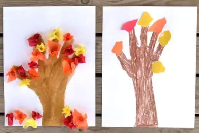 15个秋日里的幼儿园手工画，用金色的大树代表美丽的秋天！